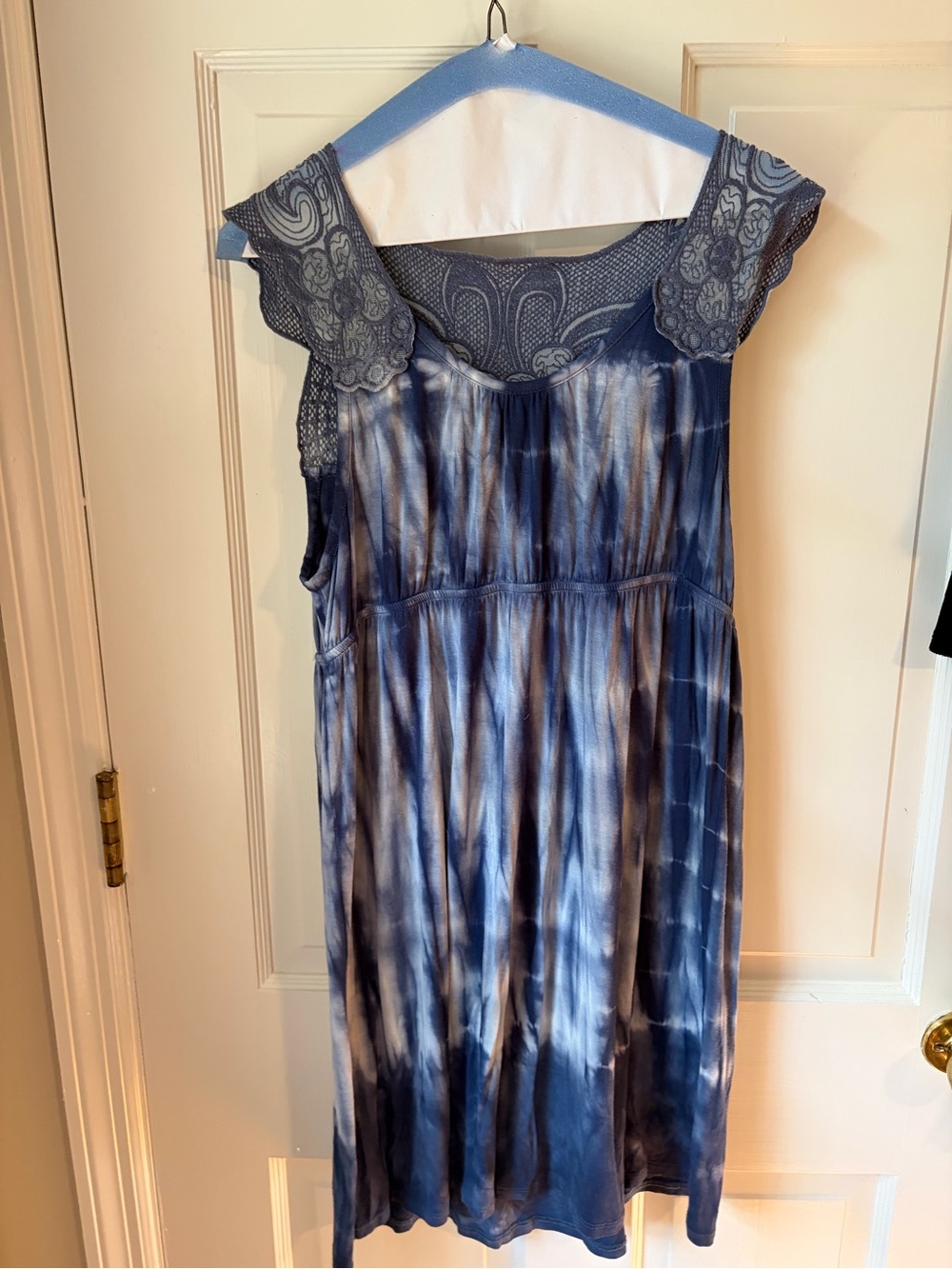Dex Blue White Tie-Dye Lace Sleeve Dress M